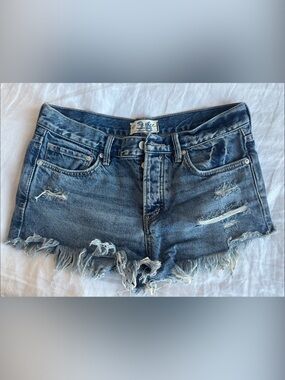 Free People We The Free Denim Frayed Hem Women’s Shorts - Blue